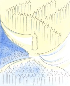 Chrystus, którego spotykamy w Komunii św. jest jakby u „drzwi” trzech obszarów, 2003 (w/c na papierze) autorstwa Elizabeth Wang
