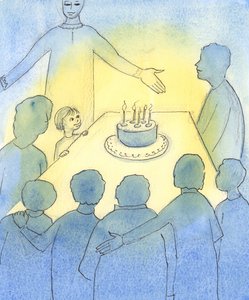 Kościół jest jak jasny dom, pełen życia, w prawie opustoszałym, śnieżnym krajobrazie, 2003 (w/c na papierze) autorstwa Elizabeth Wang