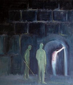 Ojciec pozwolił Swojemu Synowi cierpieć skutki grzechu w imię naszego zbawienia, 2001 (olej na pokładzie) autorstwa Elizabeth Wang