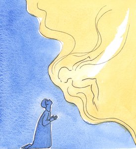 Ojciec w niebie z radością wita pokorne wyznanie słabości jednego ze swoich ufnych „dzieci”, 2004 (w/c na papierze) autorstwa Elizabeth Wang