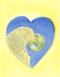 Serce Jezusa Chrystusa, naszego Zbawiciela, jest tak ogromne, że zawiera cały wszechświat, nasz świat i wszystkich na nim, 2004 (w/c na papierze) autorstwa Elizabeth Wang