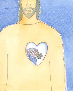 Serce Jezusa Chrystusa, naszego Zbawiciela, jest tak ogromne, że zawiera cały wszechświat, nasz świat i wszystkich na nim, 2004 (w/c na papierze) autorstwa Elizabeth Wang