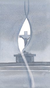 Duch Święty przebija zasłonę podczas Mszy Świętej i objawia nam tajemnicę cierpień Chrystusa., 2000 (w/c na papierze) autorstwa Elizabeth Wang