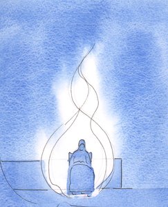 Pan wyjaśnił, że przez zjednoczenie z Chrystusem „płonę” chwałą, w kościele, w cichej modlitwie, 2003 (w/c na papierze) autorstwa Elizabeth Wang