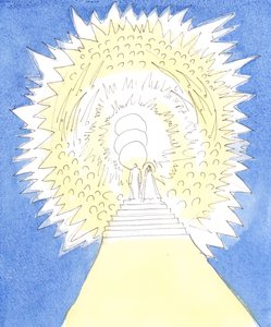 Pan pokazał mi, że Niebo jest jak okrągły obszar pełen Boskiej chwały, zajęty przez Trzy Osoby Boskie oraz Aniołów i Świętych, 2004 (w/c na papierze) autorstwa Elizabeth Wang