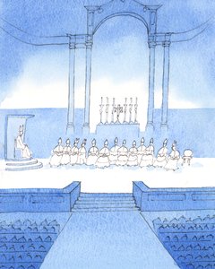 Pan powiedział mi, że biskupi, zebrani na specjalnej uroczystości rocznicowej, przedstawili imponujący obraz władzy episkopatu, 2005 (akwarela na papierze) autorstwa Elizabeth Wang