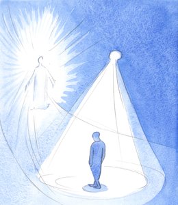 Duch Święty jest jak lampa świecąca nad nami, gdy idziemy do Chrystusa w niebie, 2001 (w/c na papierze) autorstwa Elizabeth Wang