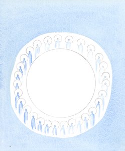 Trzy Osoby Boskie są zjednoczone i aktywne w jedności Bóstwa, jakby krążyły w nieustannej komunii, 2003 (w/c na papierze) autorstwa Elizabeth Wang