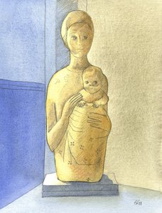 Dziewica z Dzieciątkiem, 2001 (w/c na papierze) autorstwa Elizabeth Wang