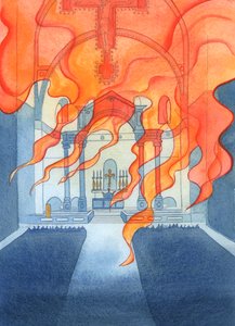 Kościół lub katedra, w której modlą się katolicy, spoczywa pod opieką Boga, 2003 (w/c na papierze) autorstwa Elizabeth Wang