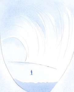 Ciemna, zagracona jaskinia duszy stała się komnatą z wysokim sufitem, piękną jak perła, lśniącą., 2001 (w/c na papierze) autorstwa Elizabeth Wang