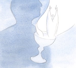 Serce jest jak kielich ofiarowany Ojcu, w którym znajduje się Chrystus Nieskazitelna Ofiara i Ofiara, 2001 (w/c na papierze) autorstwa Elizabeth Wang