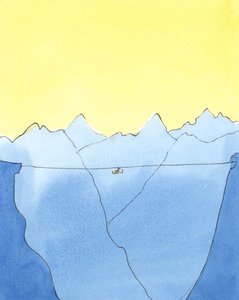Podróż od życia do śmierci jest jak podróż kolejką linową między dwiema górami, 2004 (w/c na papierze) autorstwa Elizabeth Wang
