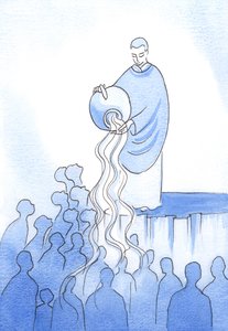 Głównym zadaniem tych, którzy dzielą kapłaństwo Chrystusa, jest zbawienie dusz, obmycie ich Najdroższą Krwią Chrystusa, Jego Ofiarą i Jego sakramentami, 2002 (w/c na papierze) autorstwa Elizabeth Wang