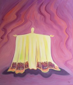 Modlitwa Jezusa we Mszy jest jak namiot, który nas chroni i chroni na pustyni codziennych zmagań i pokus, 2001 (olej na pokładzie) autorstwa Elizabeth Wang