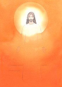 Czystość Chrystusa wynikała z czystości Jego Niepokalanej Matki; On jest prawdziwym Bogiem i doskonałym człowiekiem, 2002 (w/c na papierze) autorstwa Elizabeth Wang