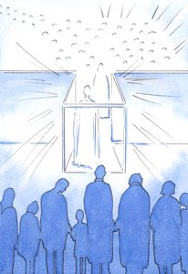 Tabernakulum jest jak korytarz do Nieba, gdzie możemy spotkać Chrystusa i Jego świętych oraz przygotować się do Nieba pod koniec życia, 2002 (w/c na papierze) autorstwa Elizabeth Wang