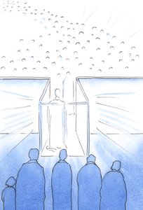 Tabernakulum jest jak korytarz do Nieba, gdzie możemy spotkać Chrystusa i Jego świętych oraz przygotować się do Nieba pod koniec życia, 2002 (w/c na papierze) autorstwa Elizabeth Wang