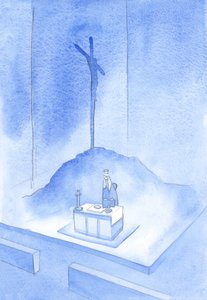 To jest kielich Mojej Krwi”: Ofiara Kalwarii jest reprezentowana na każdej Mszy, 2001 (w/c na papierze) autorstwa Elizabeth Wang