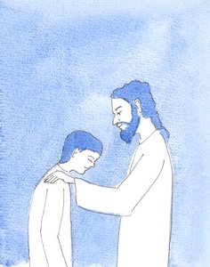 Poprzez chrzest człowiek zostaje wprowadzony w szczególną relację z Chrystusem, 2004 (w/c na papierze) autorstwa Elizabeth Wang