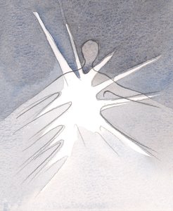 Poprzez oddanie się duszy Bóg działa dla dobra przez tę duszę, wylewając Swoją łaskę i błogosławieństwa., 2001 (w/c na papierze) autorstwa Elizabeth Wang