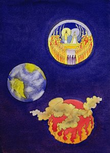 Dzięki miłosierdziu Chrystusa mamy nadzieję dotrzeć do nieba i uniknąć piekła, 2005 (w/c na papierze) autorstwa Elizabeth Wang
