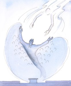 Mamy zadziwiającą moc, kiedy modlimy się z Jezusem w Najświętszej Ofierze Mszy, 2004 (w/c na papierze) autorstwa Elizabeth Wang