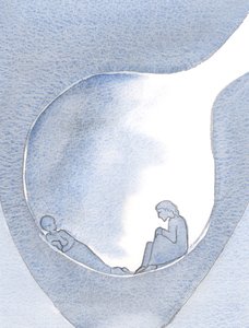 Nie musimy walczyć, aby wznieść się ponad nasz ból. Chrystus jest tutaj, w ciemności, głęboko w naszych smutkach, 2000 (w/c na papierze) autorstwa Elizabeth Wang