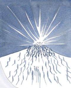 Zaofiarowaliśmy Chrystusową modlitwę, przytulając się do Niego na Mszy, osłonięci Jego chwałą, zależni od Jego świętości., 2001 (w/c na papierze) autorstwa Elizabeth Wang