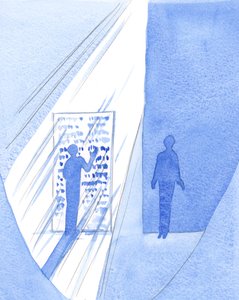 Widzimy Pismo Święte jako słowa wydrukowane na papierze, jednak światło i mądrość Boża wlewają się w tekst tych, którzy się do nich zbliżą, podczas gdy inni decydują się stać w ciemności, 2001 (w/c na pap. autorstwa Elizabeth Wang