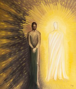 Pamiętajmy o dwóch obrazach Chrystusa: Chrystusa zranionego i Chrystusa triumfującego, 2001 (olej na pokładzie) autorstwa Elizabeth Wang