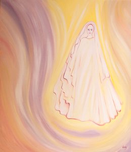 Powinniśmy być blisko Maryi, która jest naszą Niebieską Matką i która lubi pomagać tym, którzy wierzą w jej syna, 2001 (olej na pokładzie) autorstwa Elizabeth Wang