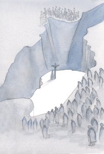 Jaka przepaść leży przed nami podczas Mszy Świętej, gdy jesteśmy częścią Jedynej Ofiary za grzech, zjednoczeni z minionym wiekiem, kiedy Chrystus na krzyżu, aby nas zbawić., 2001 (w/c na papierze) autorstwa Elizabeth Wang