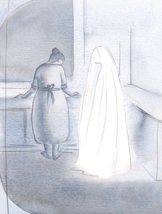 Kiedy musiałem załatwić swoje obowiązki i umyć naczynia, została ze mną przy mnie, 2000 (w/c na papierze) autorstwa Elizabeth Wang