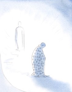 Kiedy dusza rezygnuje ze swoich osobistych ambicji, z miłości do Chrystusa, Chrystus daje jej szatę, którą będzie nosić, gdy idzie do Ojca., 2001 (w/c na papierze) autorstwa Elizabeth Wang