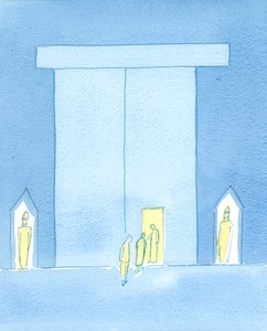 Kiedy się modlimy, zbliżamy się do pałacu naszego Niebiańskiego Króla, 2003 (w/c na papierze) autorstwa Elizabeth Wang