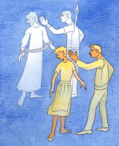 Ktokolwiek przeklina, uderza, porzuca lub "niszczy" współmałżonka, przeklina Chrystusa w Jego Męce, 2003 (akwarela na papierze) autorstwa Elizabeth Wang