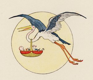 Arka Noego: Żuraw i niemowlęta (kolorowa litografia) autorstwa Elmer Boyd Smith