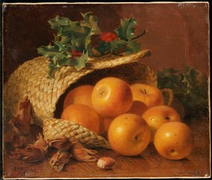 Martwa natura z jabłkami, orzechami laskowymi i ostrokrzewem, 1898 autorstwa Eloise Harriet Stannard