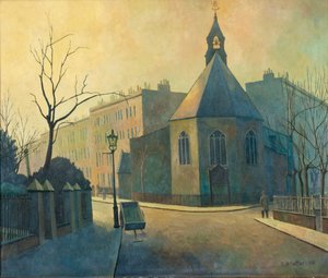 Scena uliczna, kościół św. Jana Chrzciciela, północny Londyn autorstwa Elwin Hawthorne