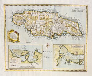 Mapa wyspy Jamajki z podziałem na główne parafie ok. 1760 r. (rycina ręcznie kolorowana)