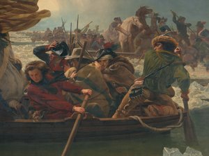 Waszyngton przechodzący przez rzekę Delaware, 25 grudnia 1776 r. autorstwa Emanuel Gottlieb Leutze