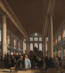Wnętrze Synagogi Portugalskiej w Amsterdamie. 1680 autorstwa Emanuel de Witte