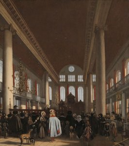 Wnętrze Synagogi Portugalskiej w Amsterdamie autorstwa Emanuel de Witte