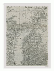 Mapa stanu Michigan, USA, ok. 1900 r. autorstwa Emery Walker