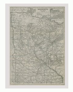 Mapa Minnesoty, USA, ok. 1900.