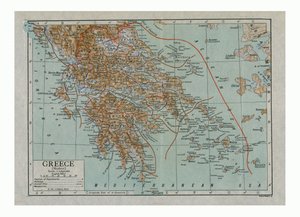 Mapa współczesnej Grecji, c1910.