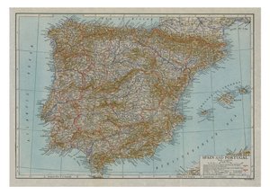 Mapa Hiszpanii i Portugalii, c1910. autorstwa Emery Walker
