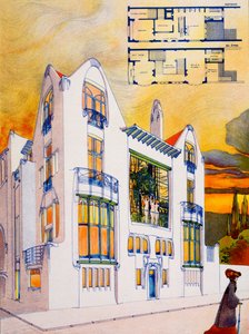 Projekt domu, ok. 1905-6 (akwarela i długopis na papierze) autorstwa Emiel van Averbeke
