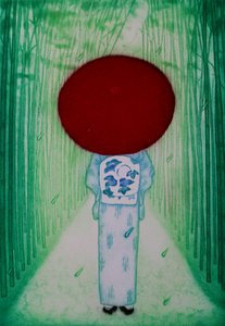 Czerwony parasol, 2007 (akwaforta)